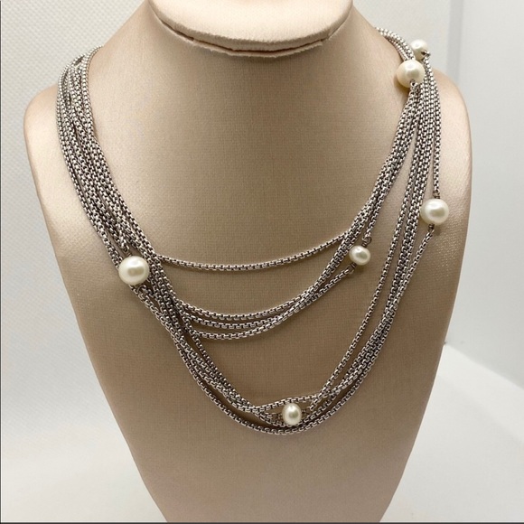 David Yurman Four Row Chain Necklace with Pearls - Picture 2 of 16